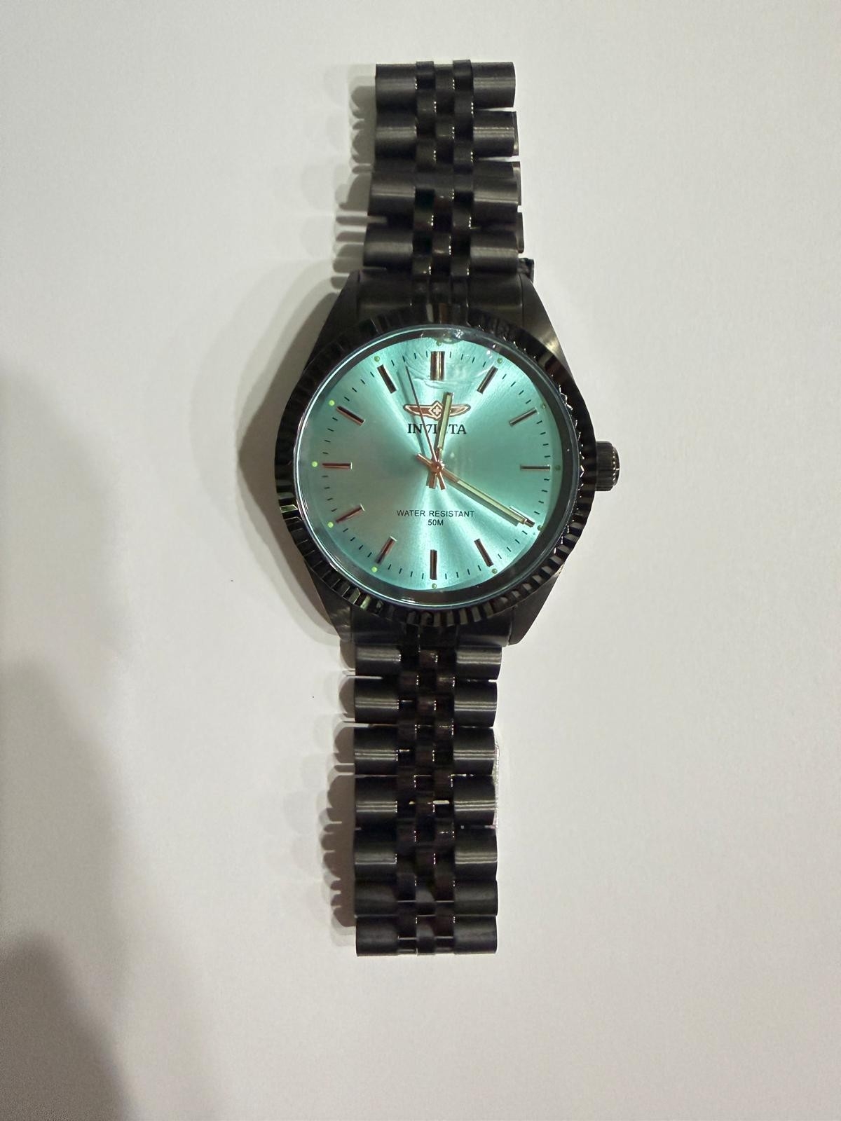 Invicta Black Bracelet Watch With Mint Green Dial And Gold Accents New With Box